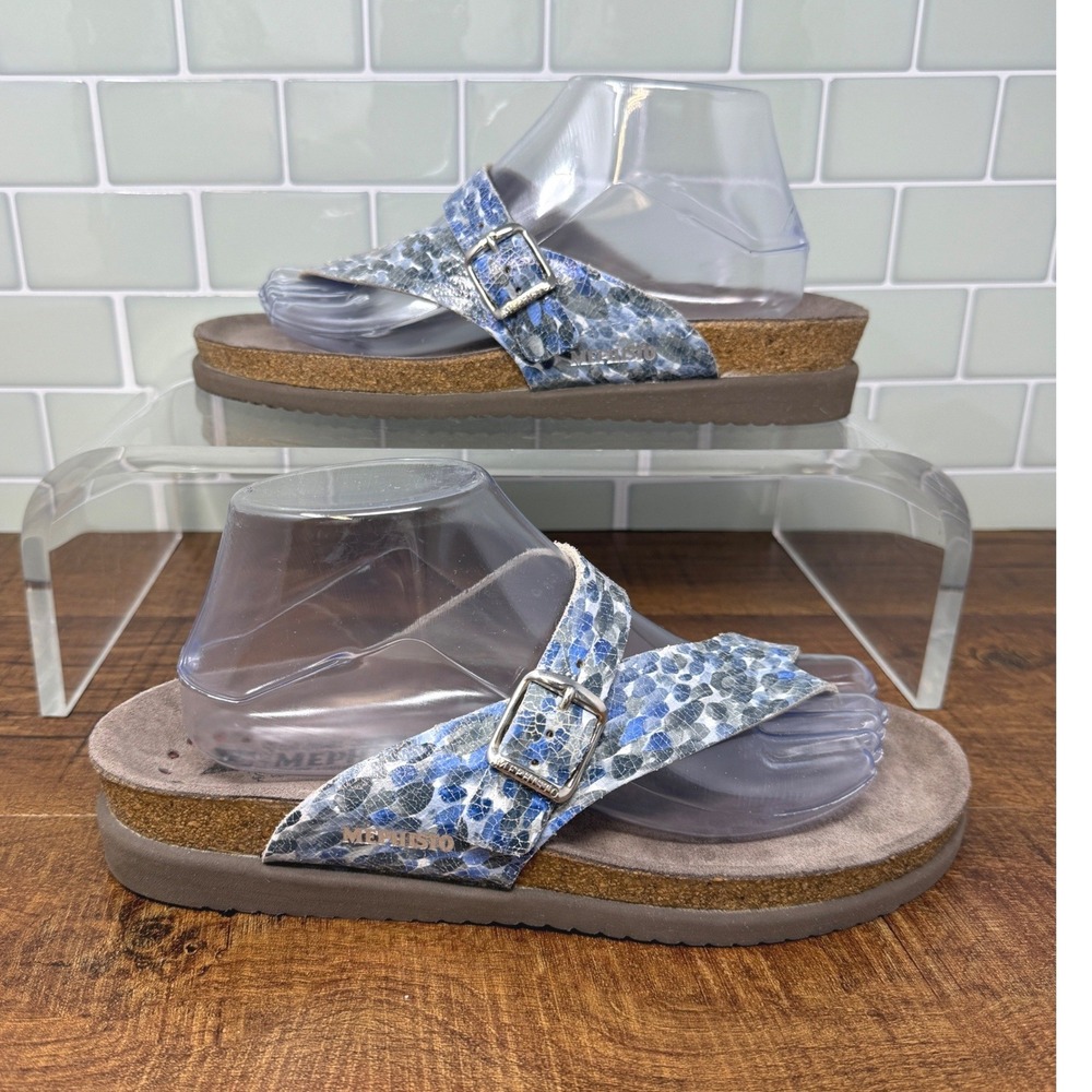 MEPHISTO Helen Blue Python Snakeskin Cork Footbed Sandals EU 40 US 10